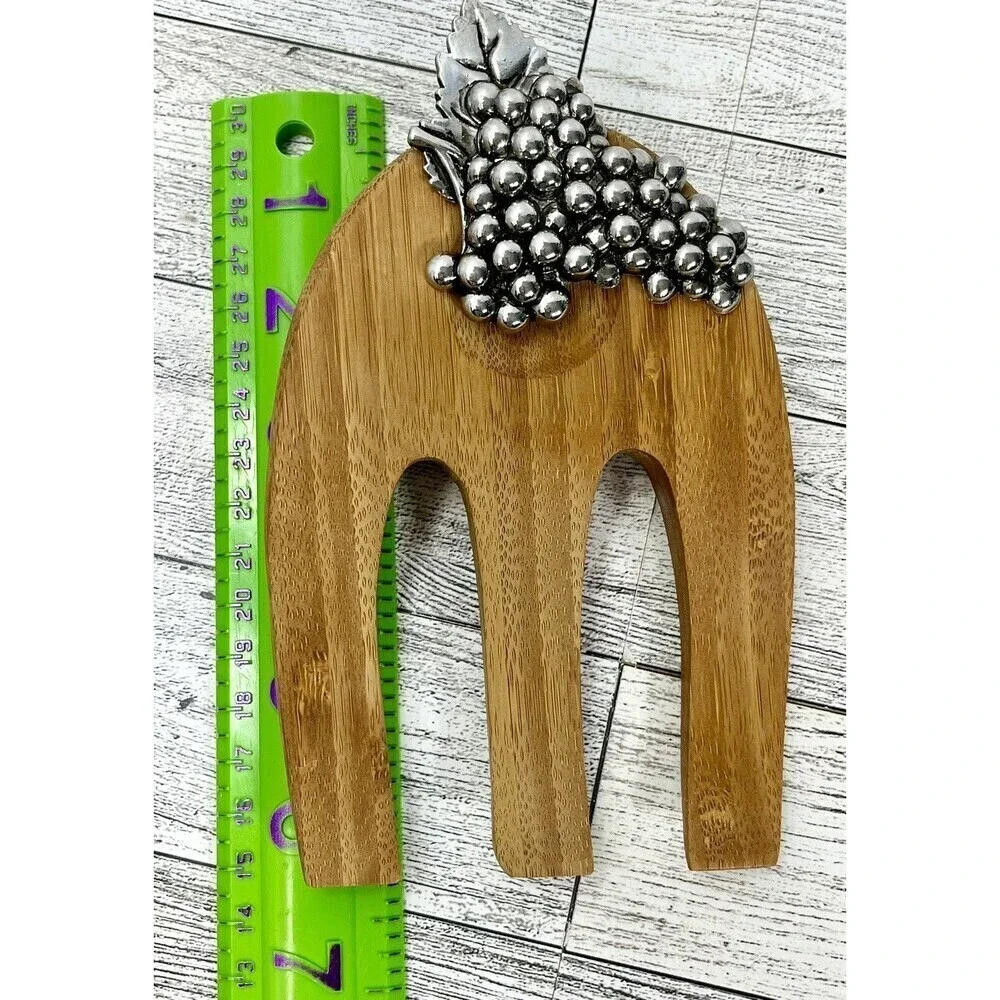 MudPie Wood & Silver Metal Grapes Salad Hands Servers Fruit Coastal Summer Party